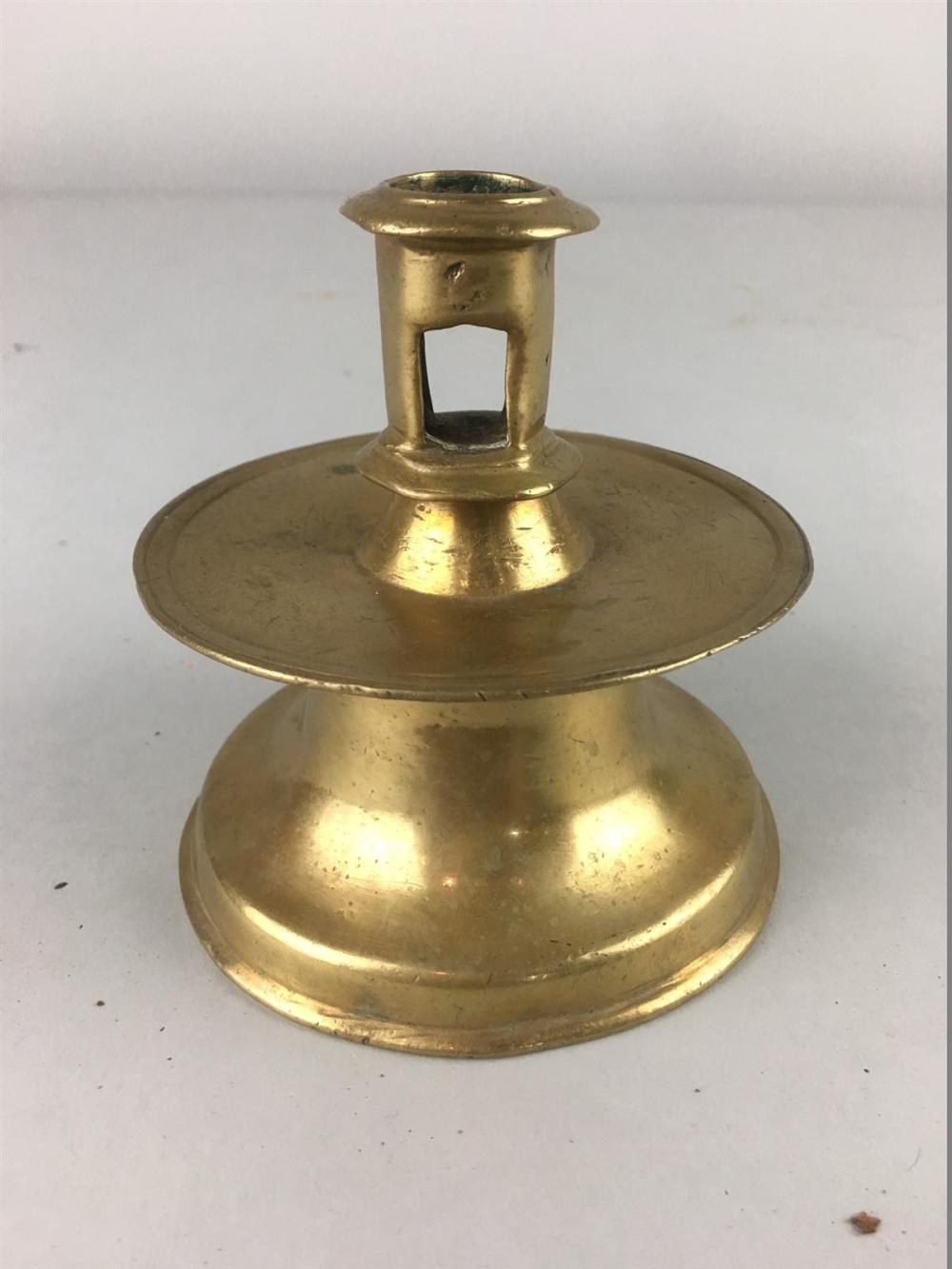 EARLY BRASS LOW CANDLESTICK POSSIBLY 33ac43