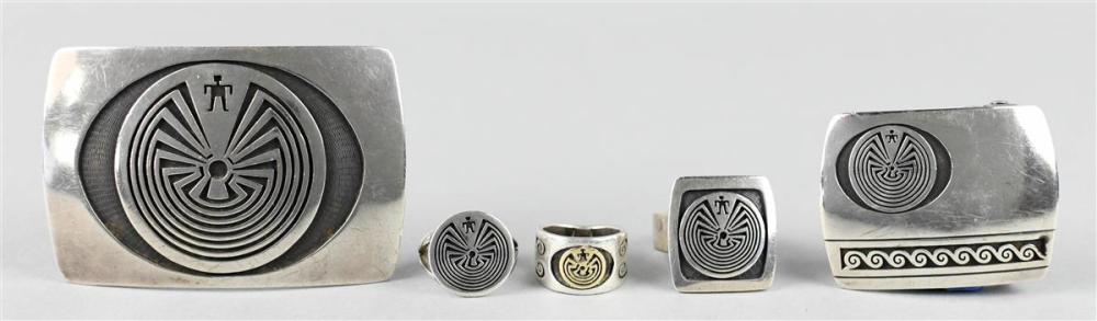 FIVE NATIVE AMERICAN SILVER OVERLAY