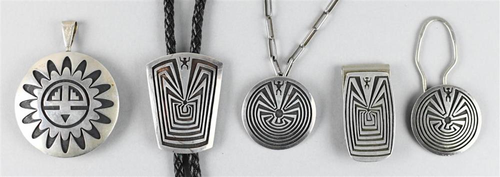 SIX NATIVE AMERICAN SILVER OVERLAY ADORNMENTS