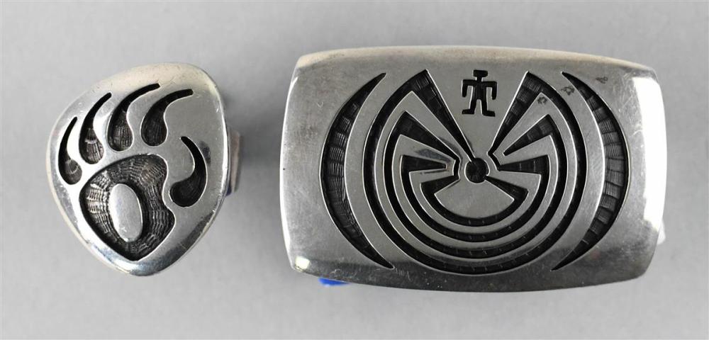 TWO NATIVE AMERICAN SILVER OVERLAY