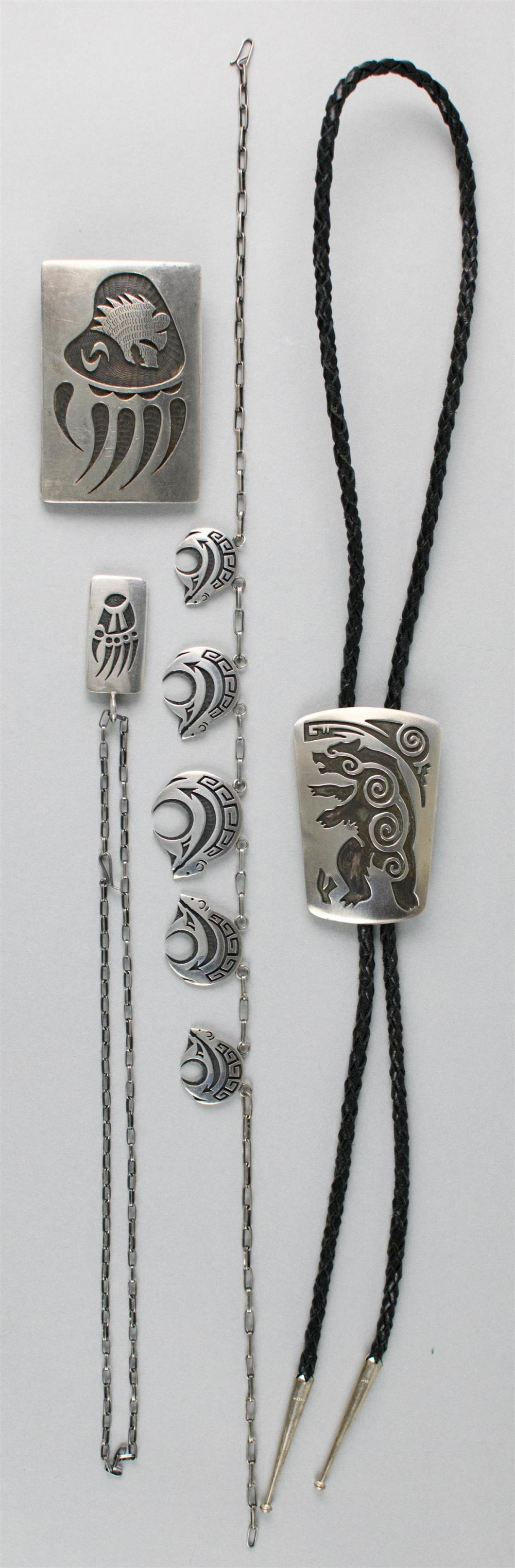 FOUR NATIVE AMERICAN SILVER OVERLAY