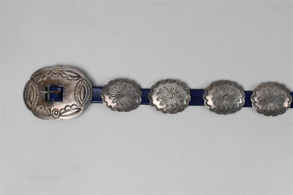 NATIVE AMERICAN SILVER CONCHO BELT,