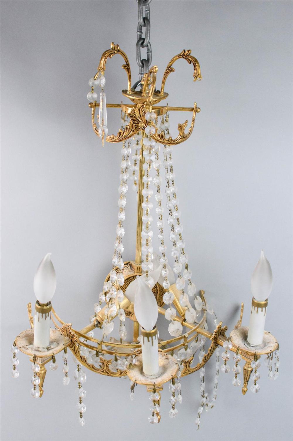 NEOCLASSICAL STYLE GILT METAL THREE LIGHT 33ac75