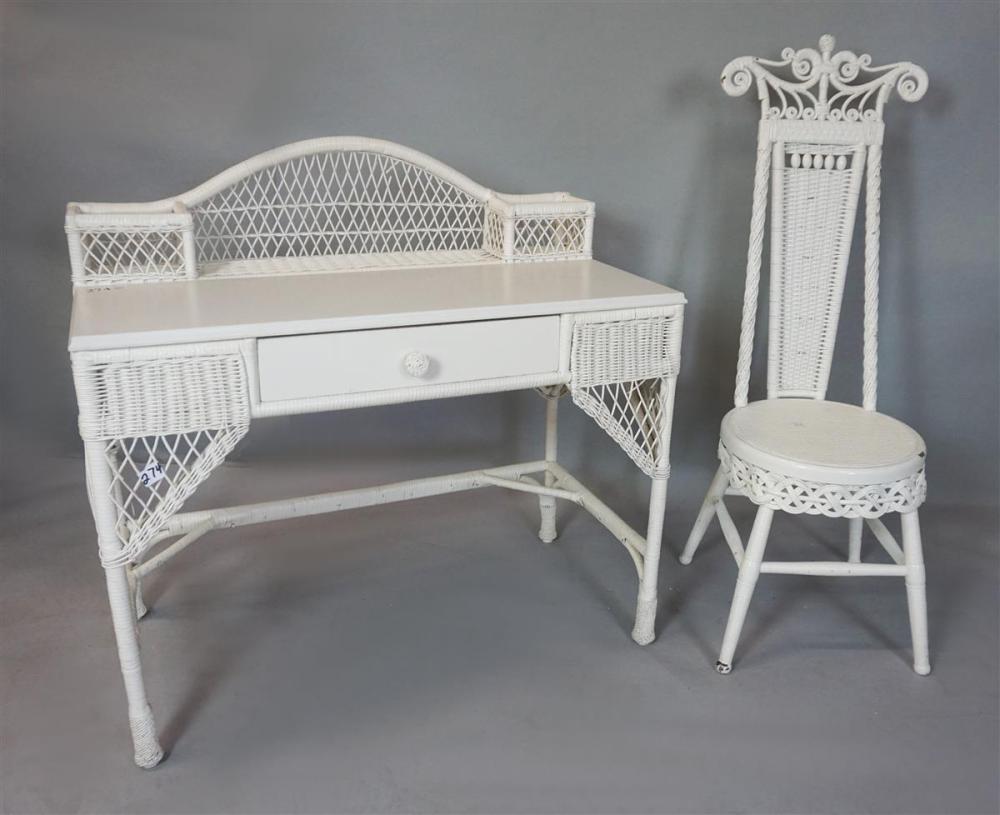 VICTORIAN STYLE WHITE WICKER DESK AND