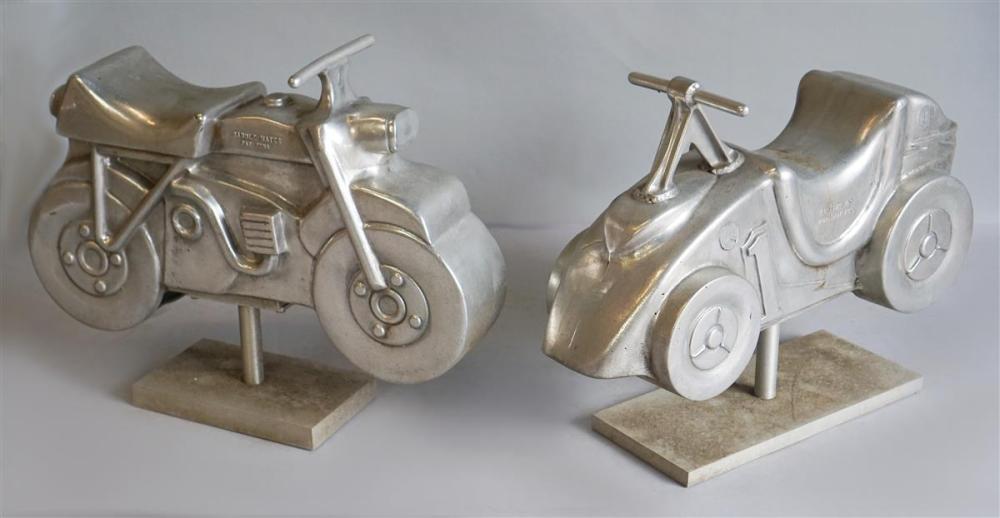 TWO CAST ALUMINUM CHILD'S RIDERS,