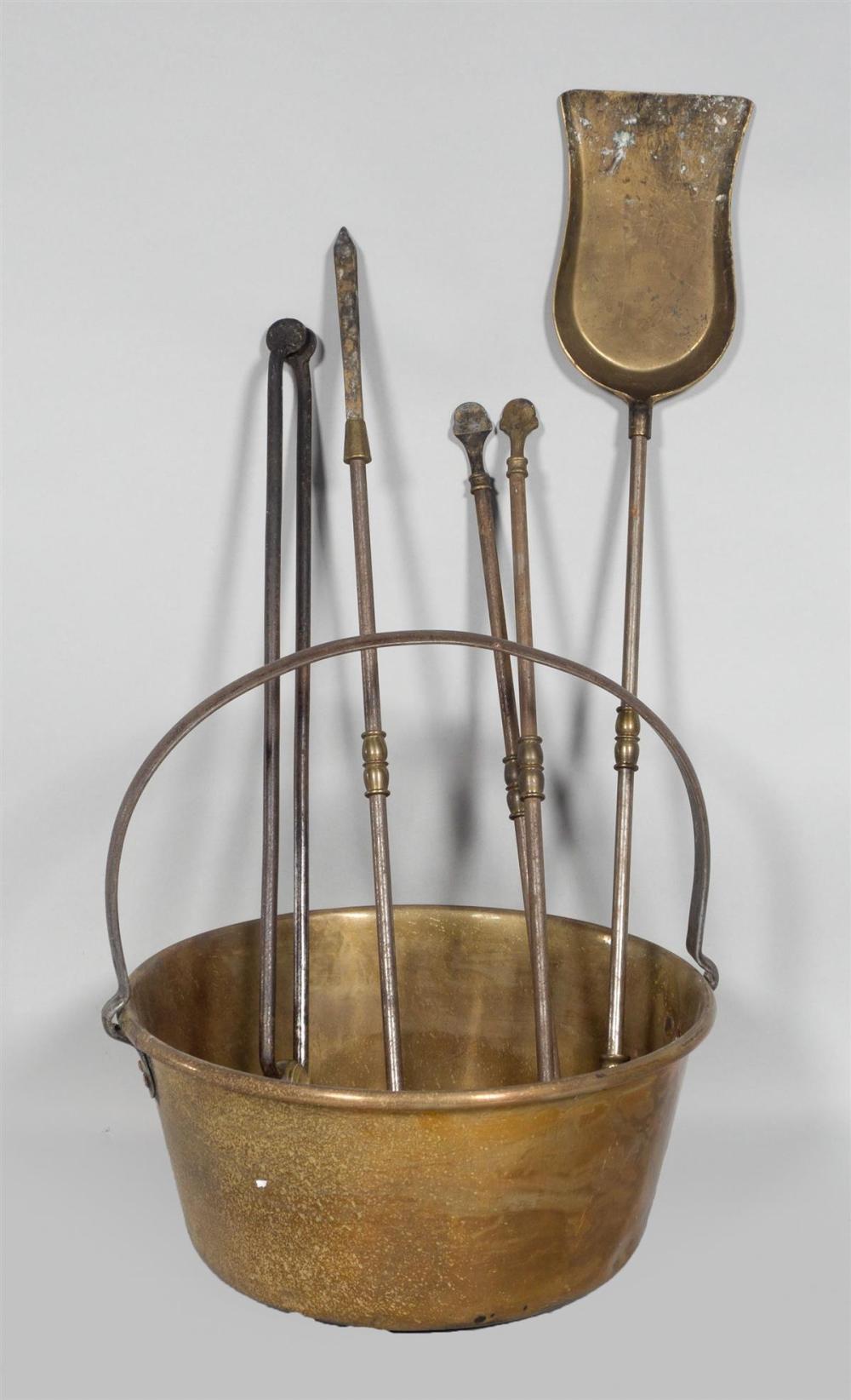COPPER TINDER BUCKET AND FOUR PIECE 33ad76
