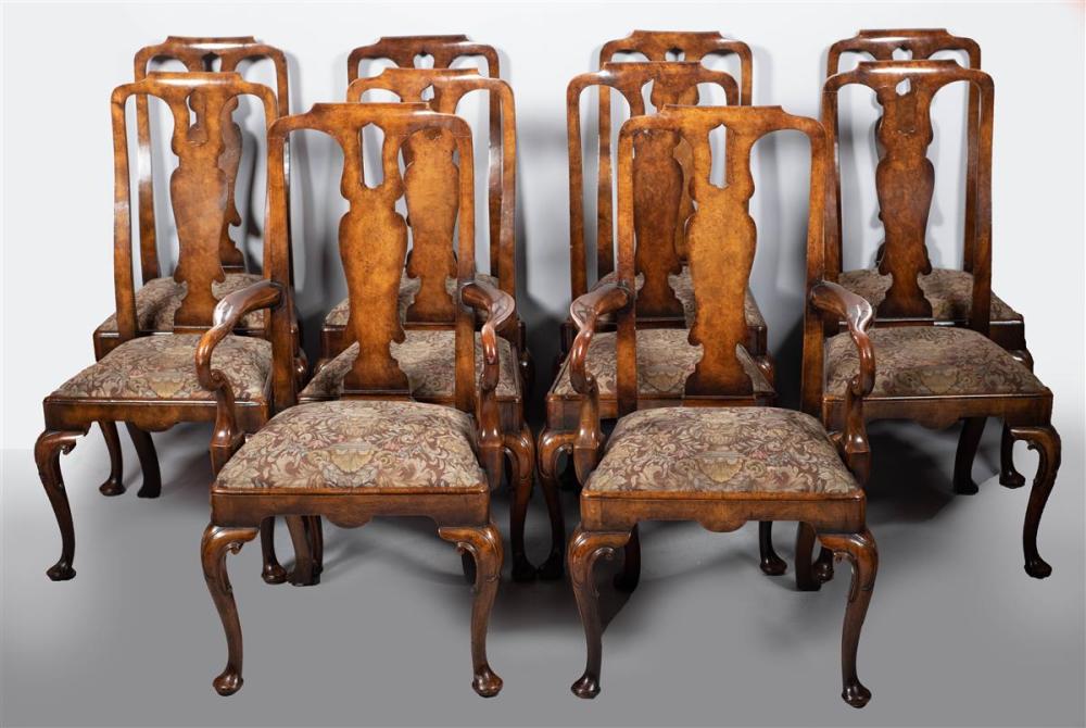 SET OF TEN QUEEN ANNE STYLE WALNUT DINING