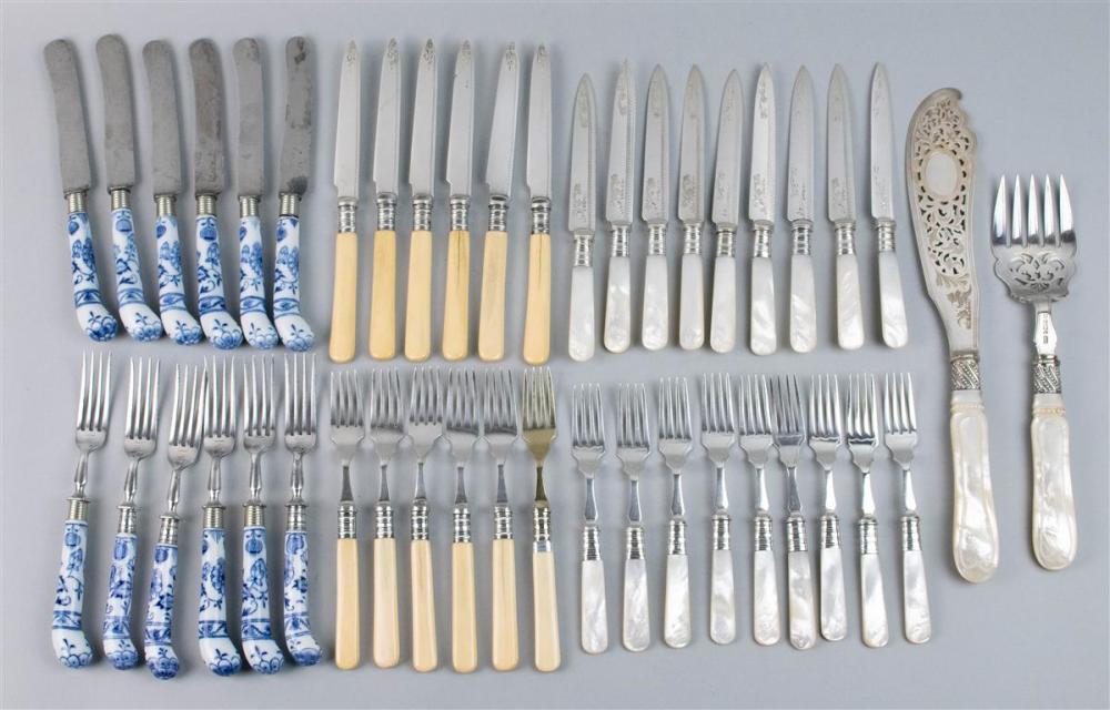 GROUP OF ENGLISH SILVER AND PLATED FLATWARE