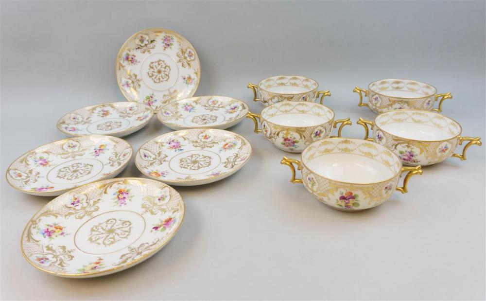 SET OF FIVE DRESDEN PORCELAIN TWO HANDLED 33adde