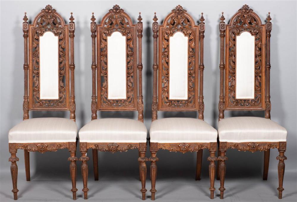 SUITE OF FOUR GOTHIC STYLE WALNUT