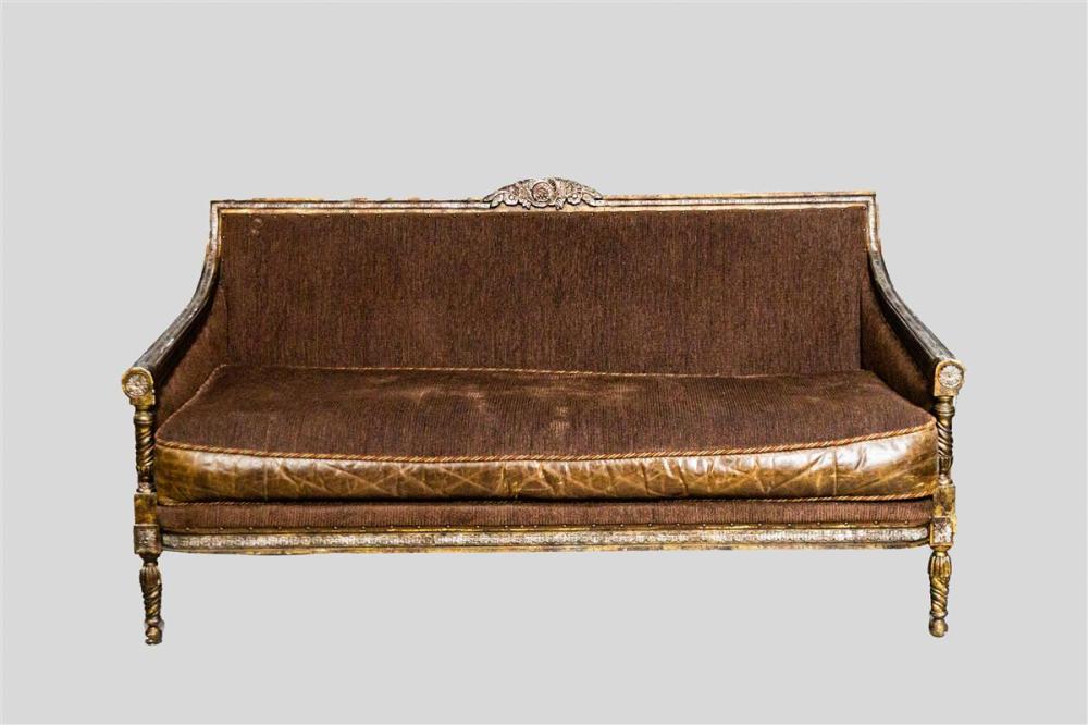 LOUIS XVI STYLE SETTEE WITH BURGUNDY