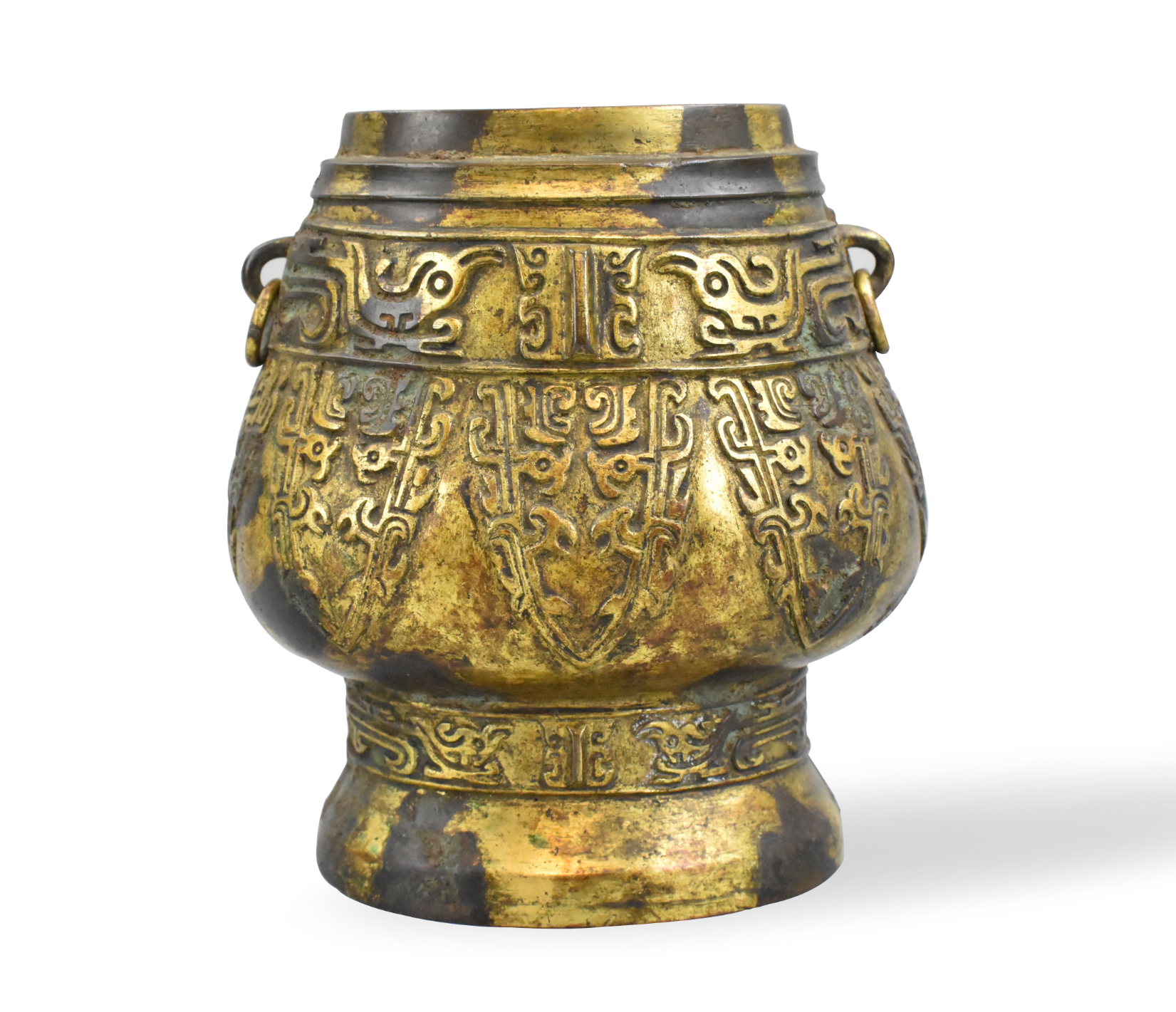 CHINESE GILT BRONZE VASE W/ INSCRIPTION,17/18TH