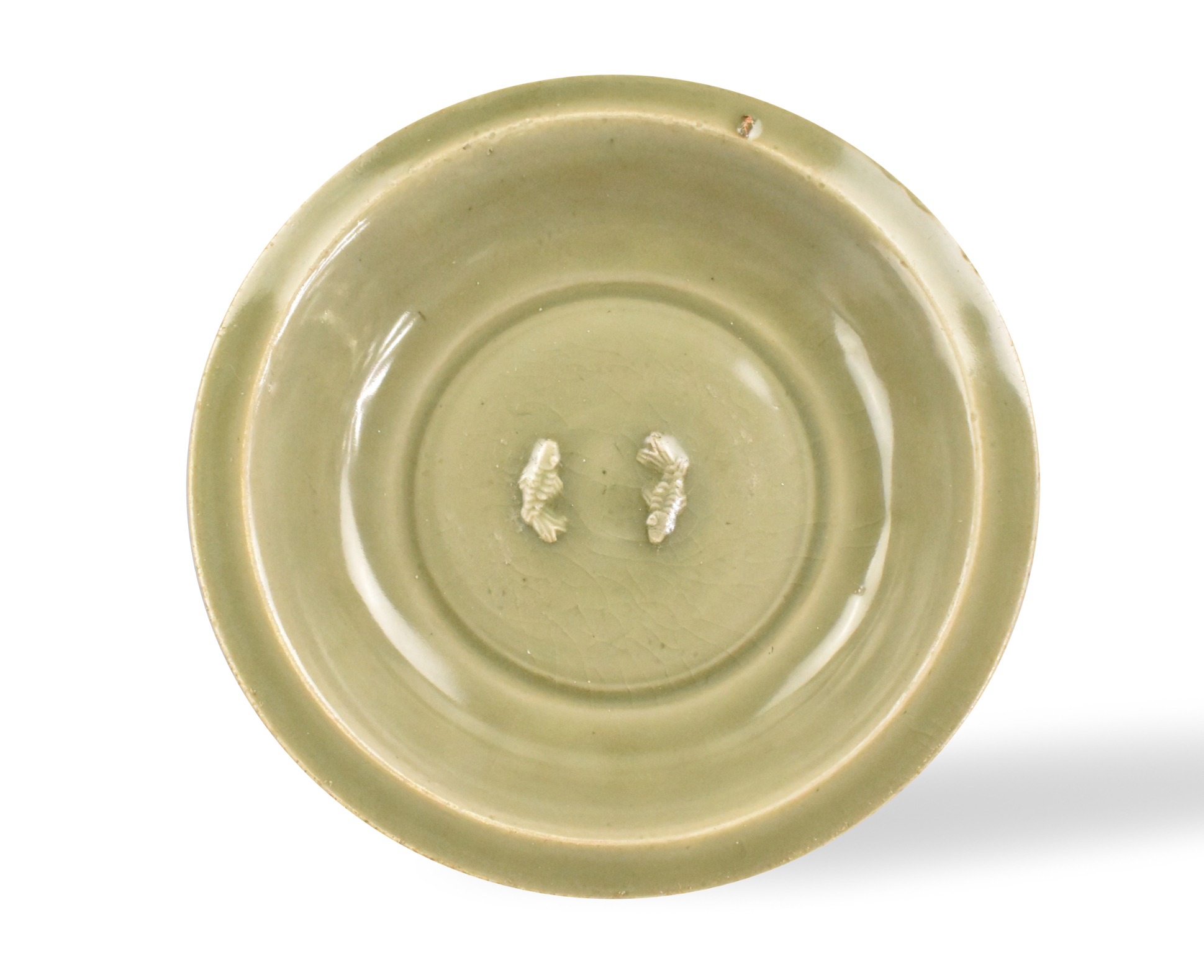 CHINESE LONGQUAN CELADON TWIN FISH DISH,YUAN