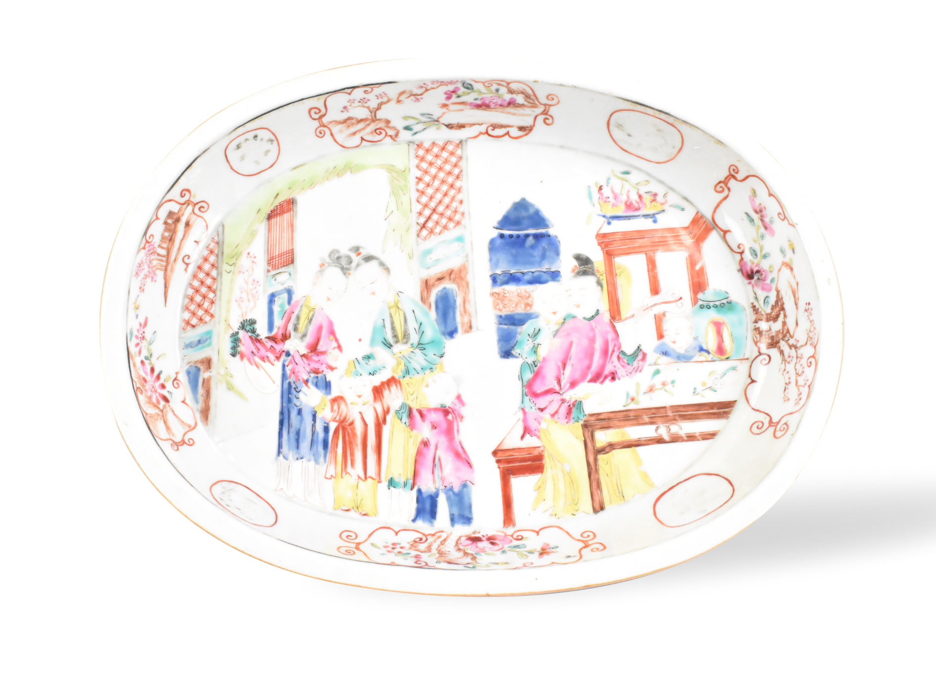 CHINESE CANTON ENAMELED TRAY W/ FIGURES,