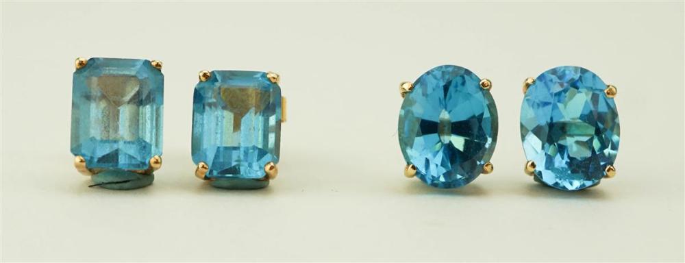 TWO PAIRS 14K YELLOW GOLD AND BLUE