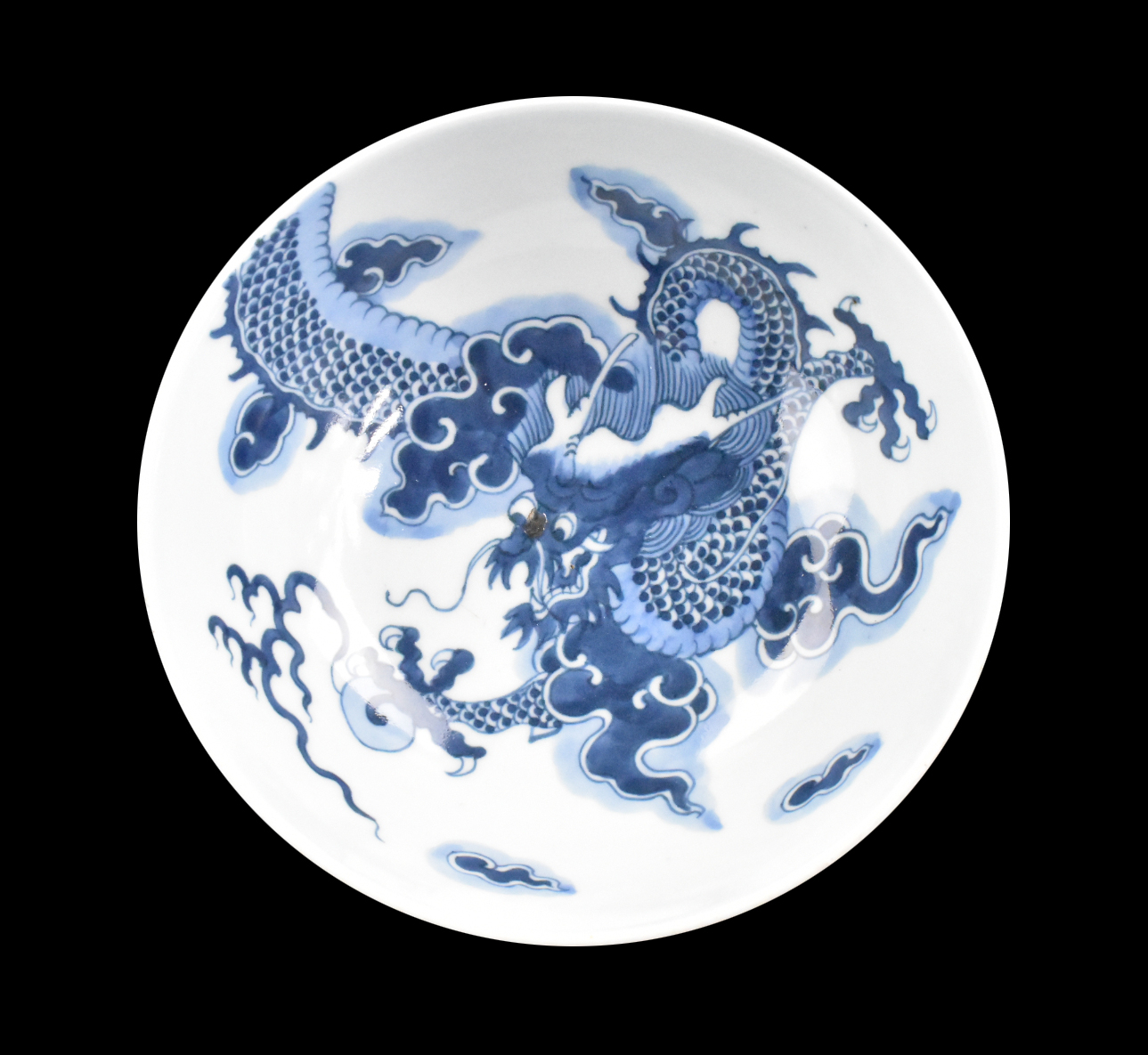 CHINESE BLUE & WHITE DRAGON BOWL,