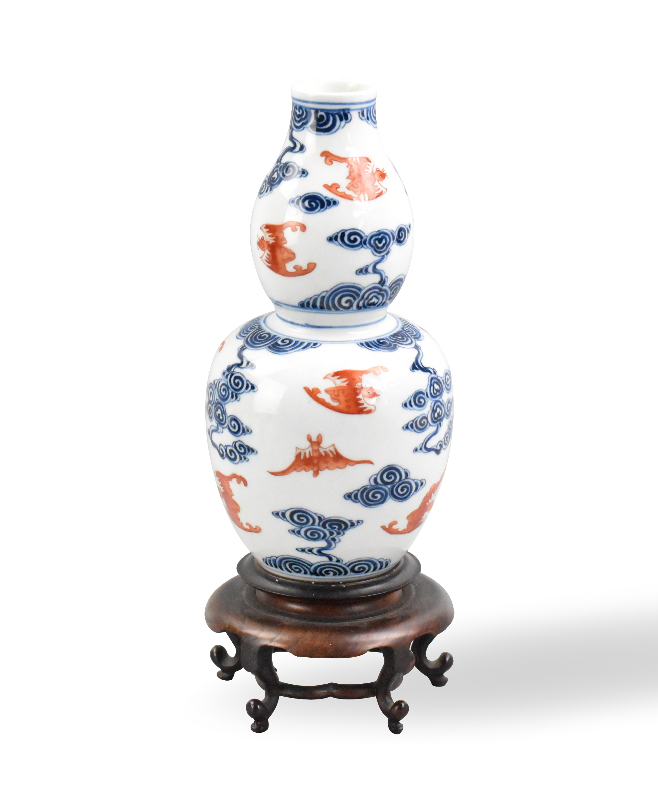 CHINESE BLUE & IORN RED GOURD VASE