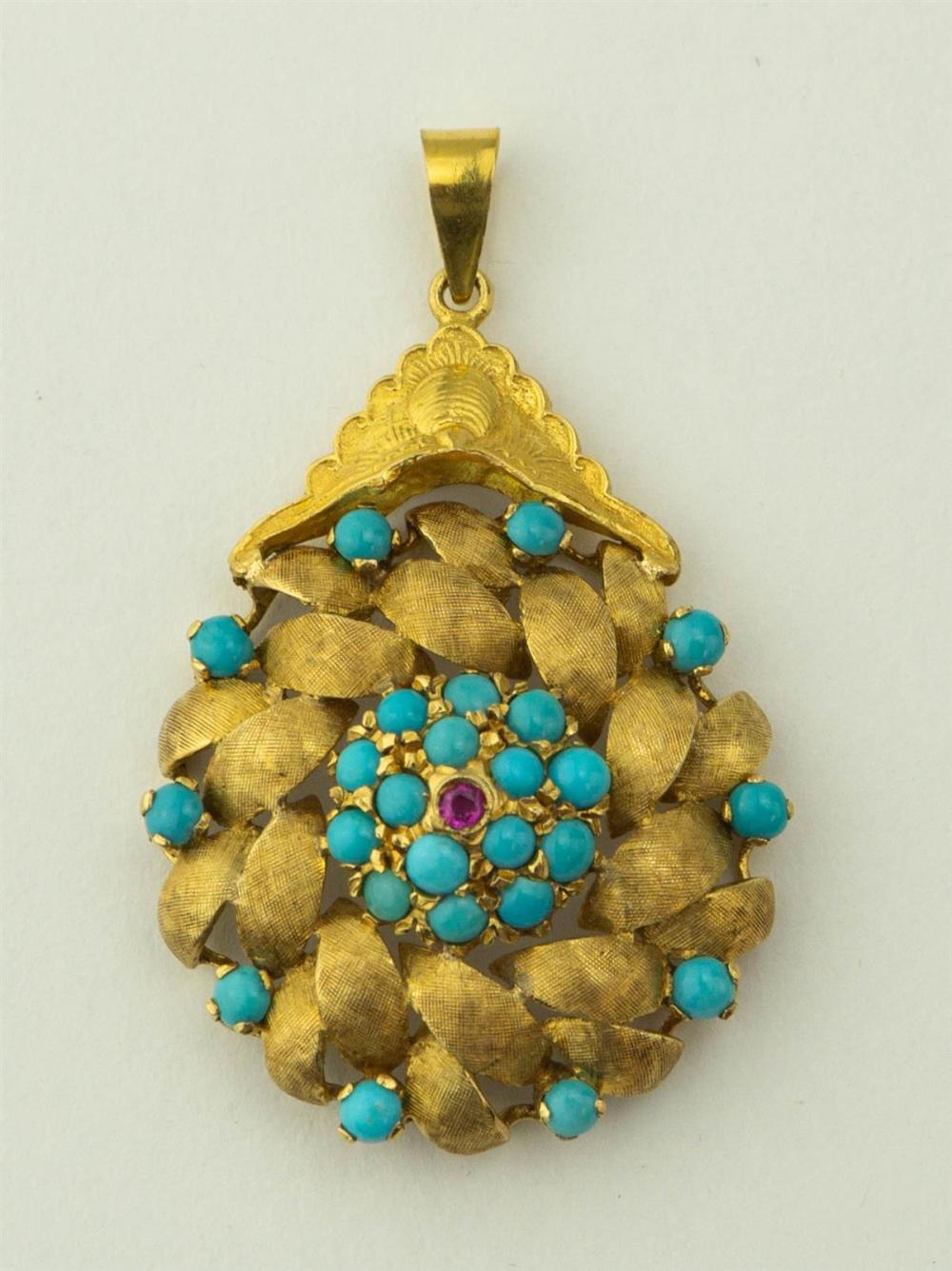 18K YELLOW GOLD TURQUOISE PENDANT18K 33aed4