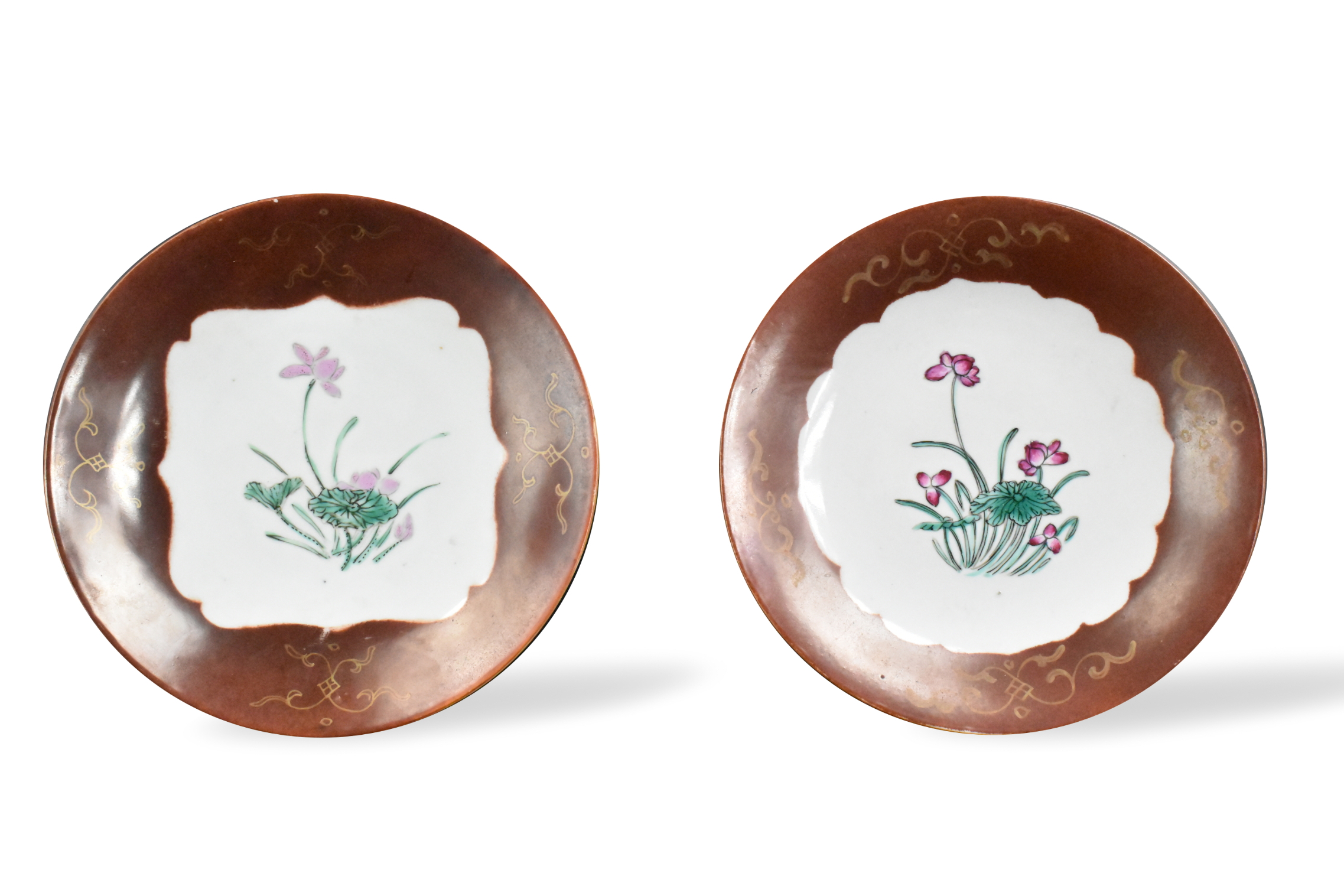2 CHINESE BROWN FAMILLE ROSE DISH QIANLONG 33aed5