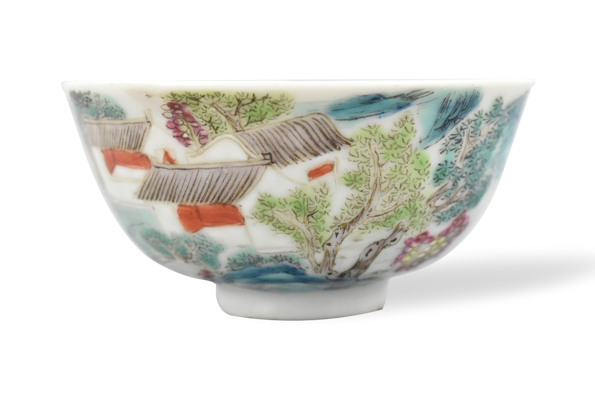 CHINESE FAMILLE ROSE BOWL W/LANDSCAPE,QING