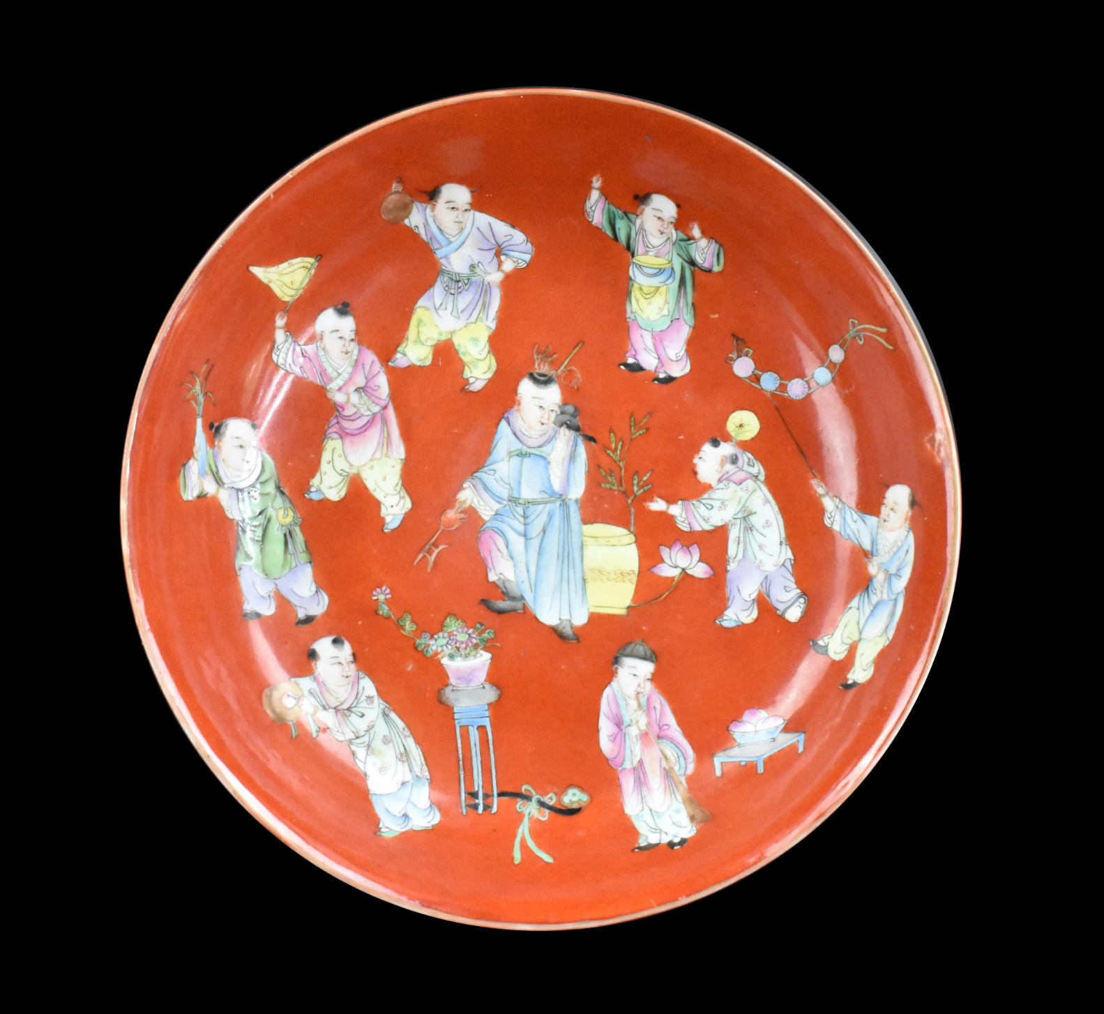 CHINESE CORAL GROUND FAMILLE ROSE PLATE,ROC