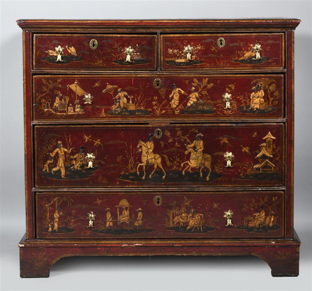 GEORGE III SCARLET JAPANNED CHEST