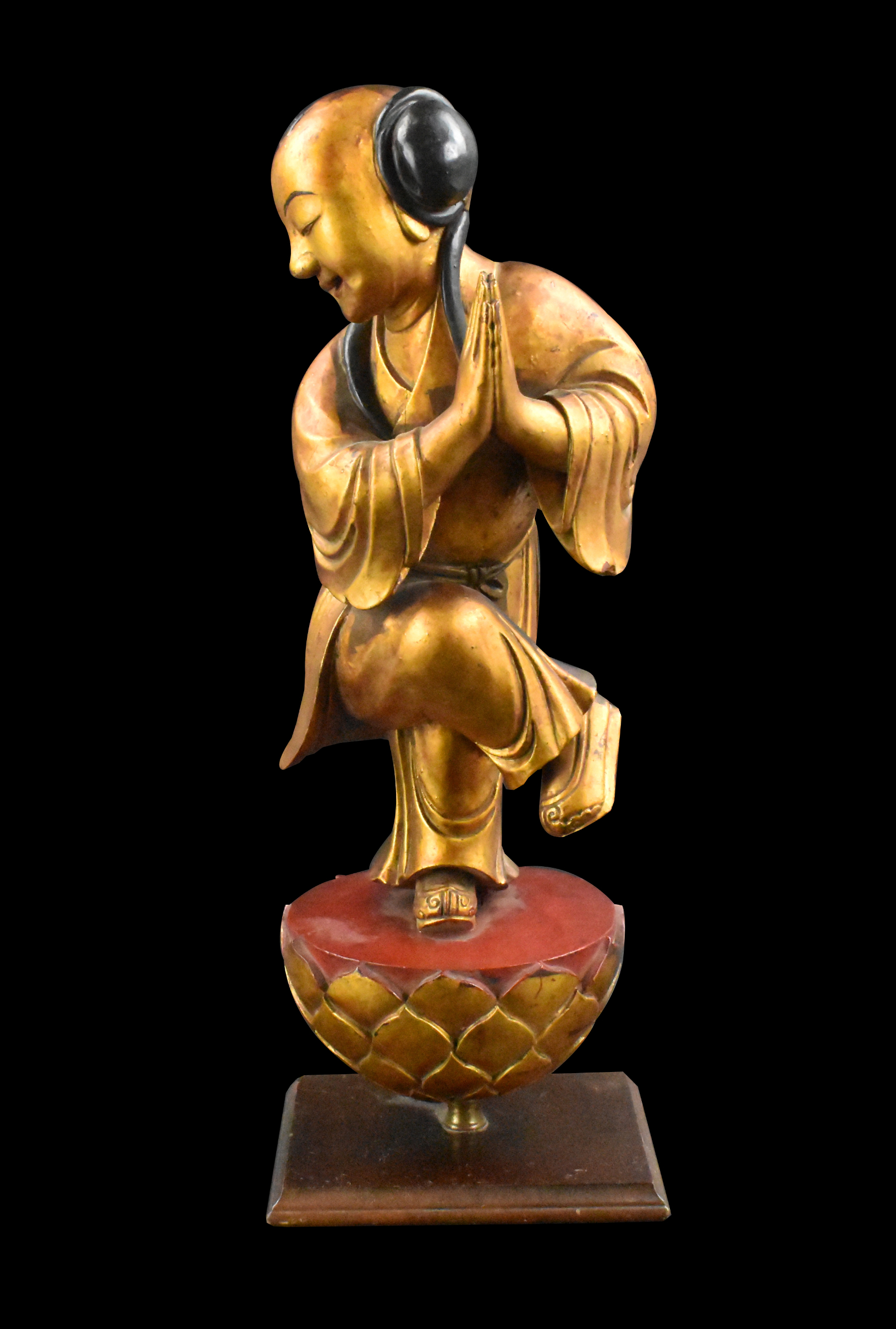 CHINESE GILT LACQUERED WOOD BOY FIGURE