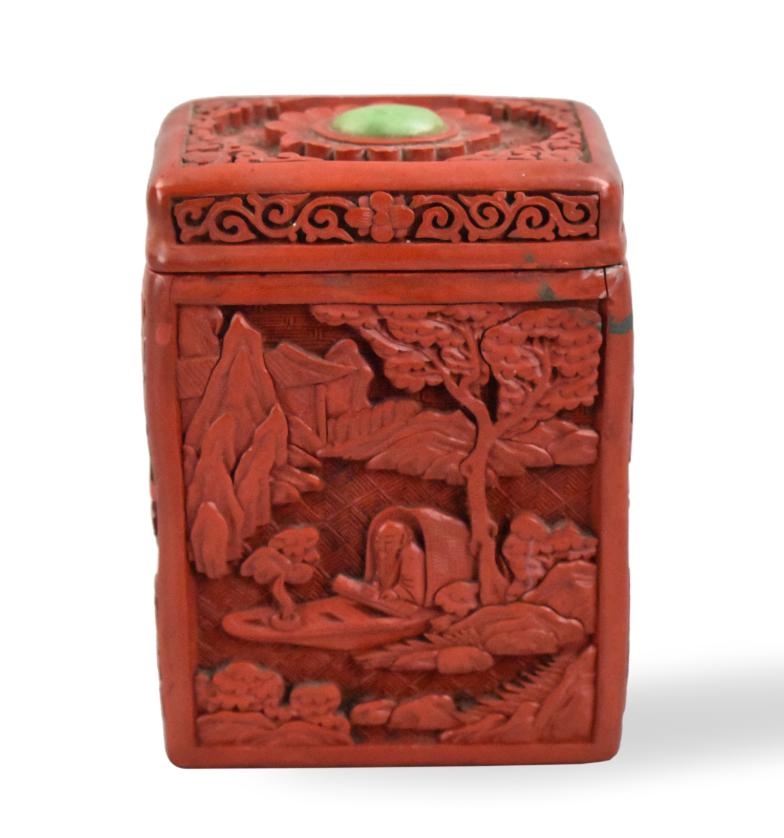 CHINESE CARVED CINNABAR BOX W/