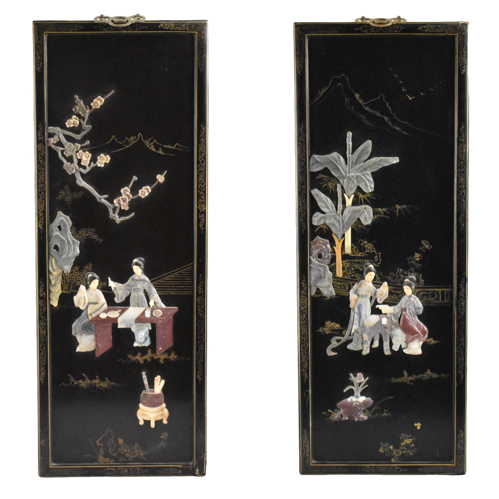 PAIR OF CHINESE LACQUERED PANEL