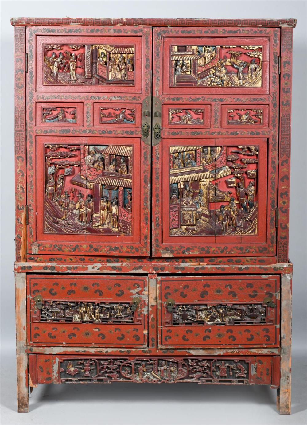 CHINESE GILT DECORATED RED LACQUER