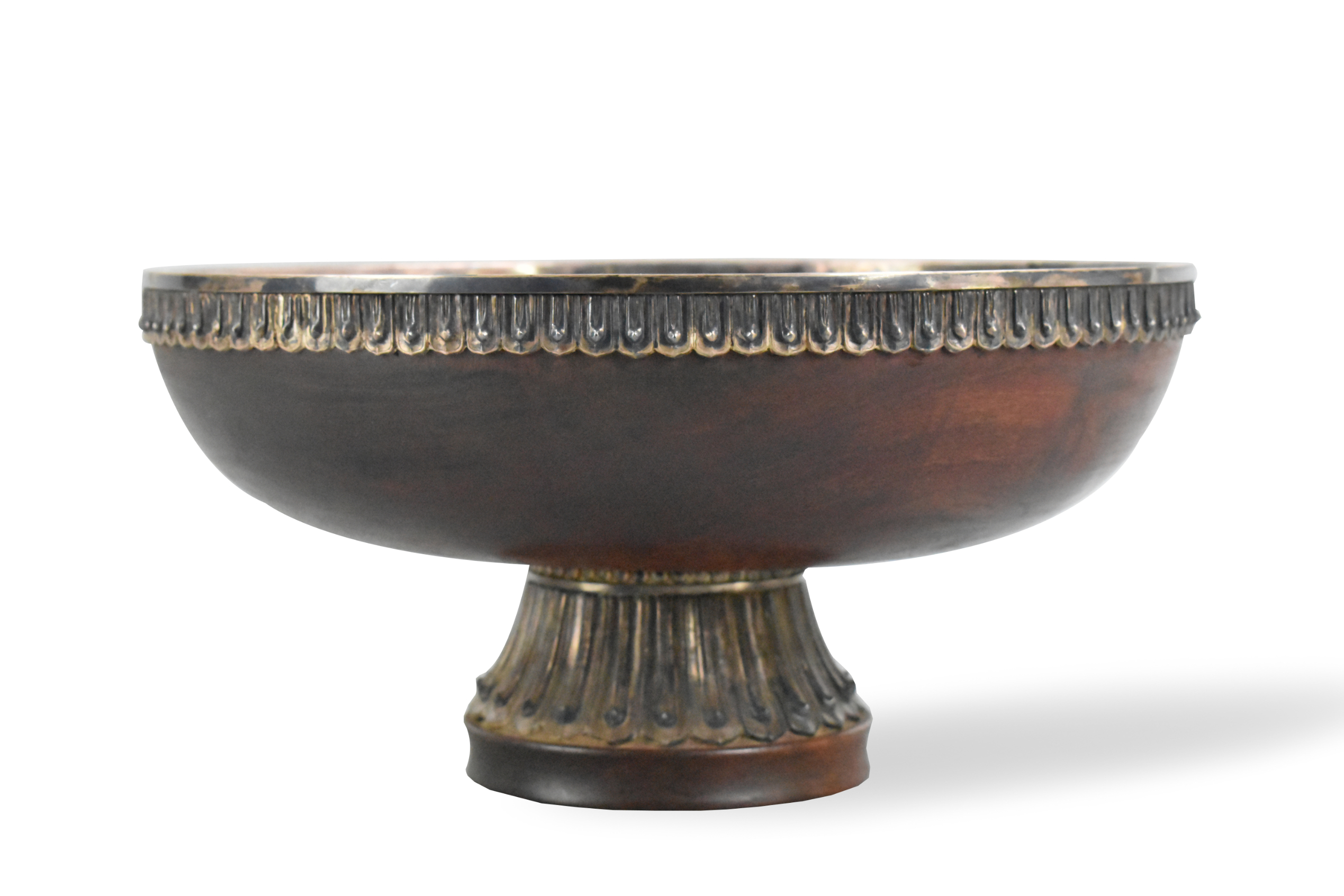 CHINESE WOODEN STEM BOWL W/ SILVER