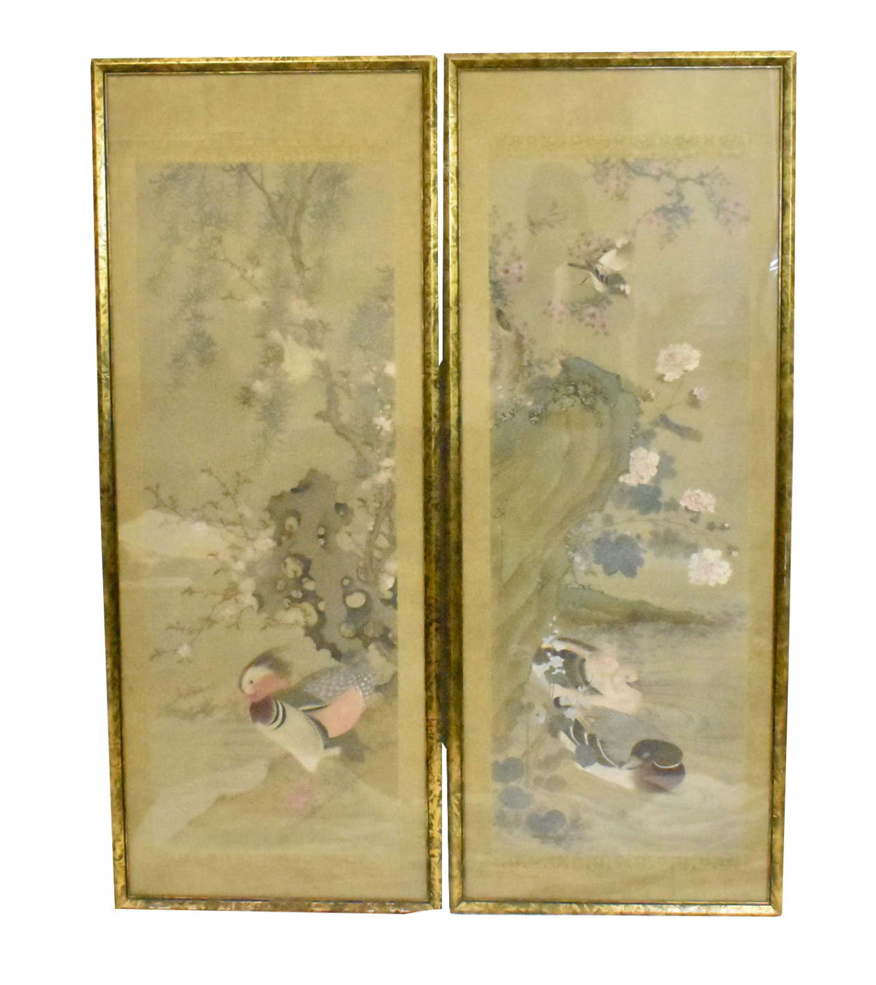 PAIR CHINESE SILK PAINTING W/MANDARIN