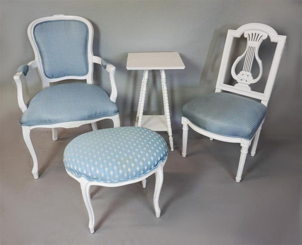 LOUIS XV STYLE WHITE PAINTED FAUTEUIL