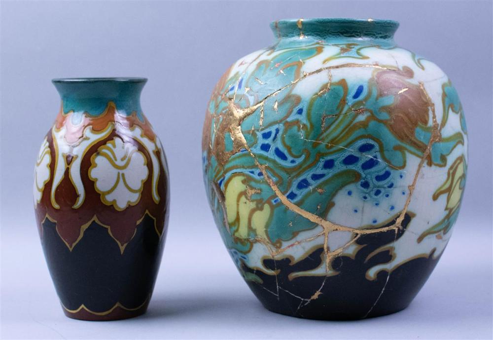 TWO DUTCH POTTERY VASESTWO DUTCH