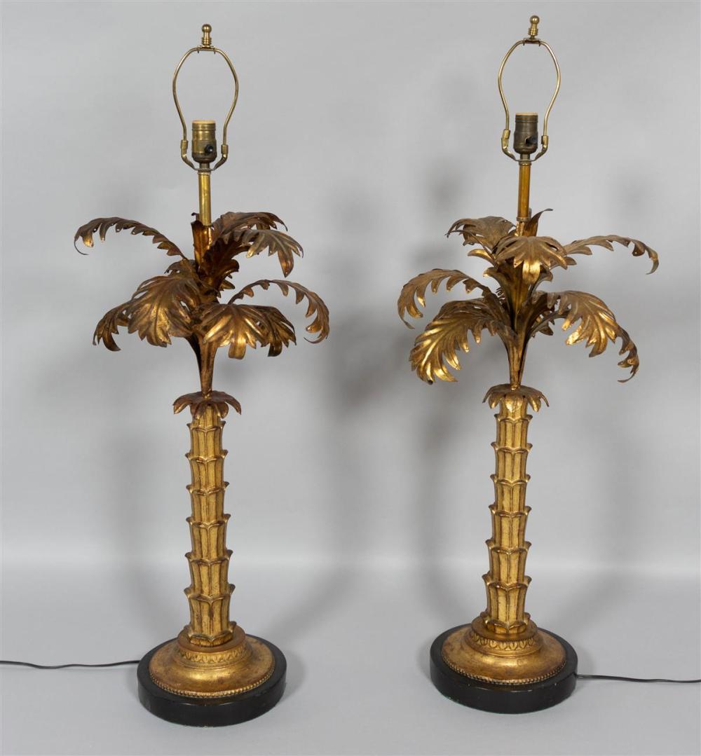 PAIR OF GILT METAL PALM TREE FORM