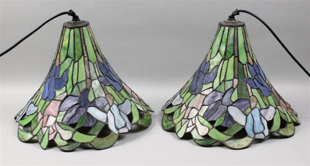 PAIR OF SLAG GLASS PENDANT LAMPSPAIR