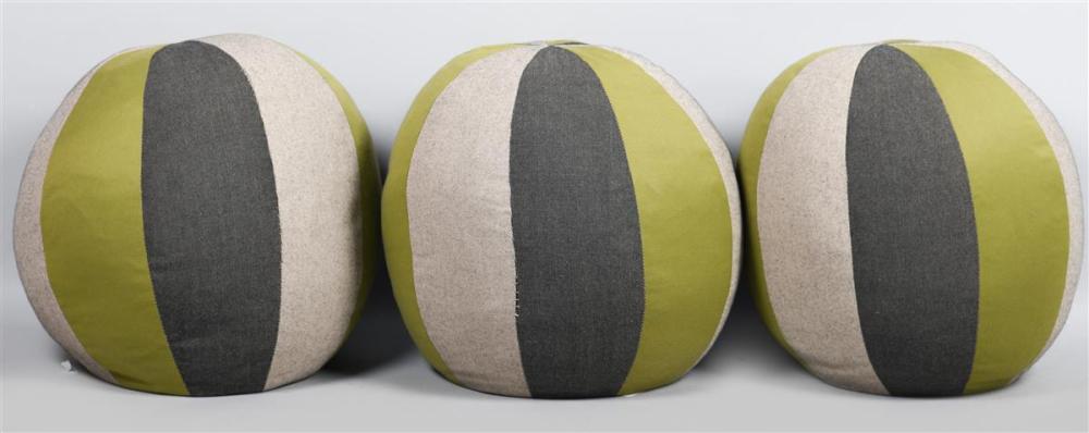 THREE GREEN AND GREY STRIPED SPHERICAL