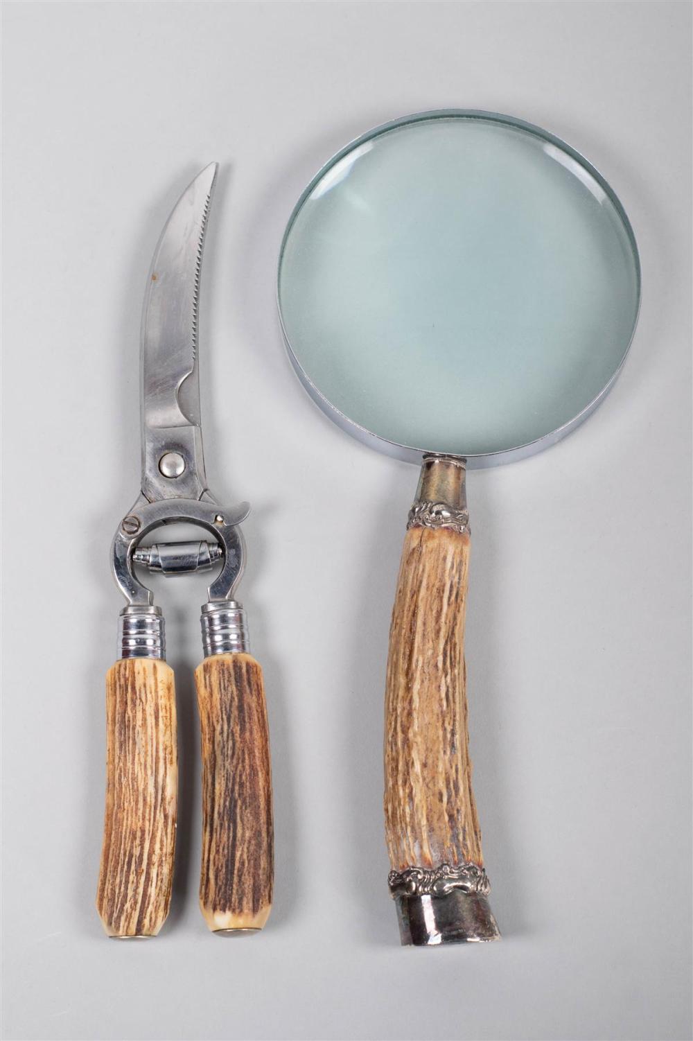 TWO ANTLER MOUNTED ITEMS MAGNIFYING 33b154