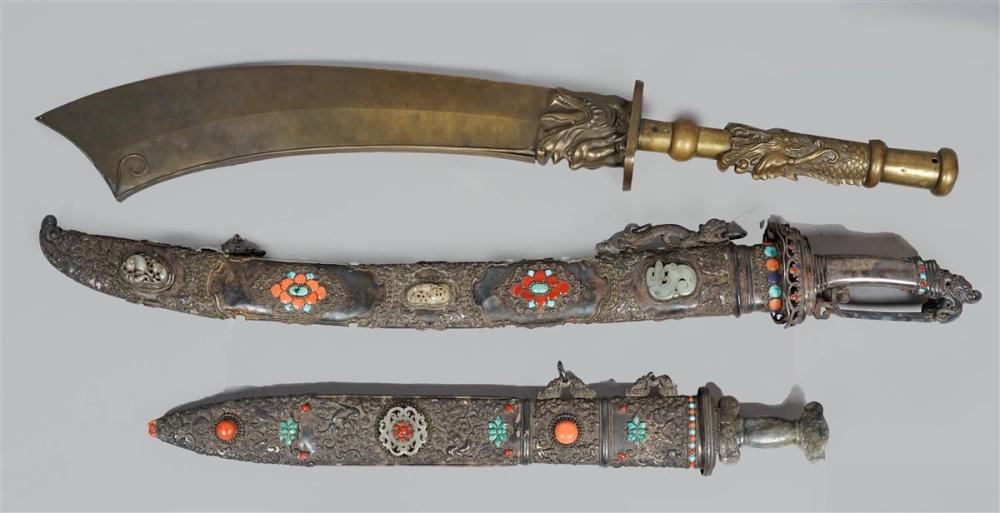 THREE SINO-TIBETAN CEREMONIAL BROADSWORDS