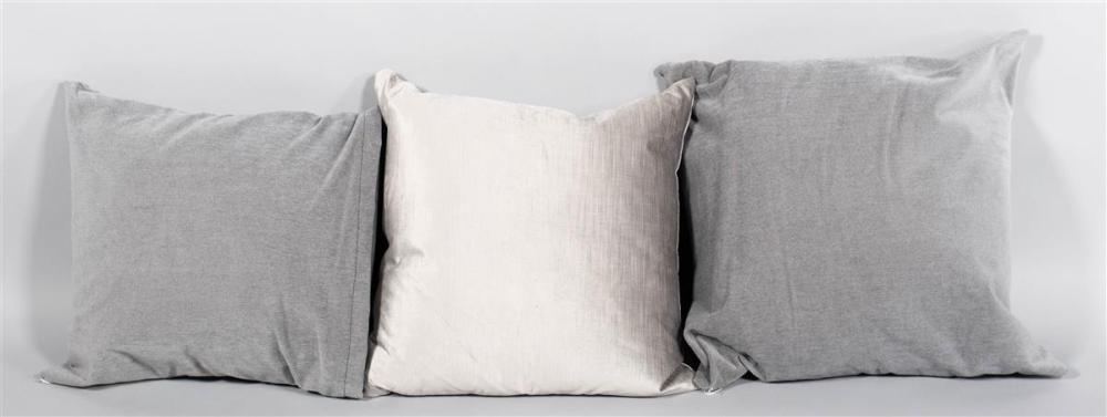 THREE GREENISH-GREY PILLOWSTHREE GREENISH-GREY