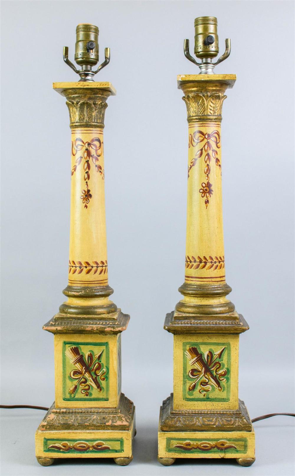 PAIR OF PAINTED WOOD COLUMNAR LAMPSPAIR