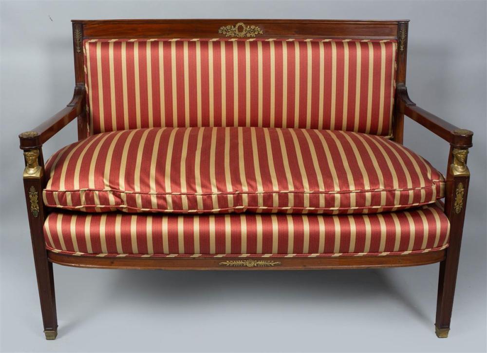EMPIRE STYLE MAHOGANY AND STRIPED UPHOLSTERED