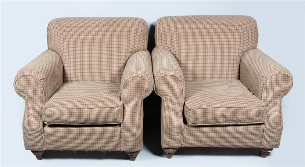 PAIR OF BRANDON PLAID UPHOLSTERED