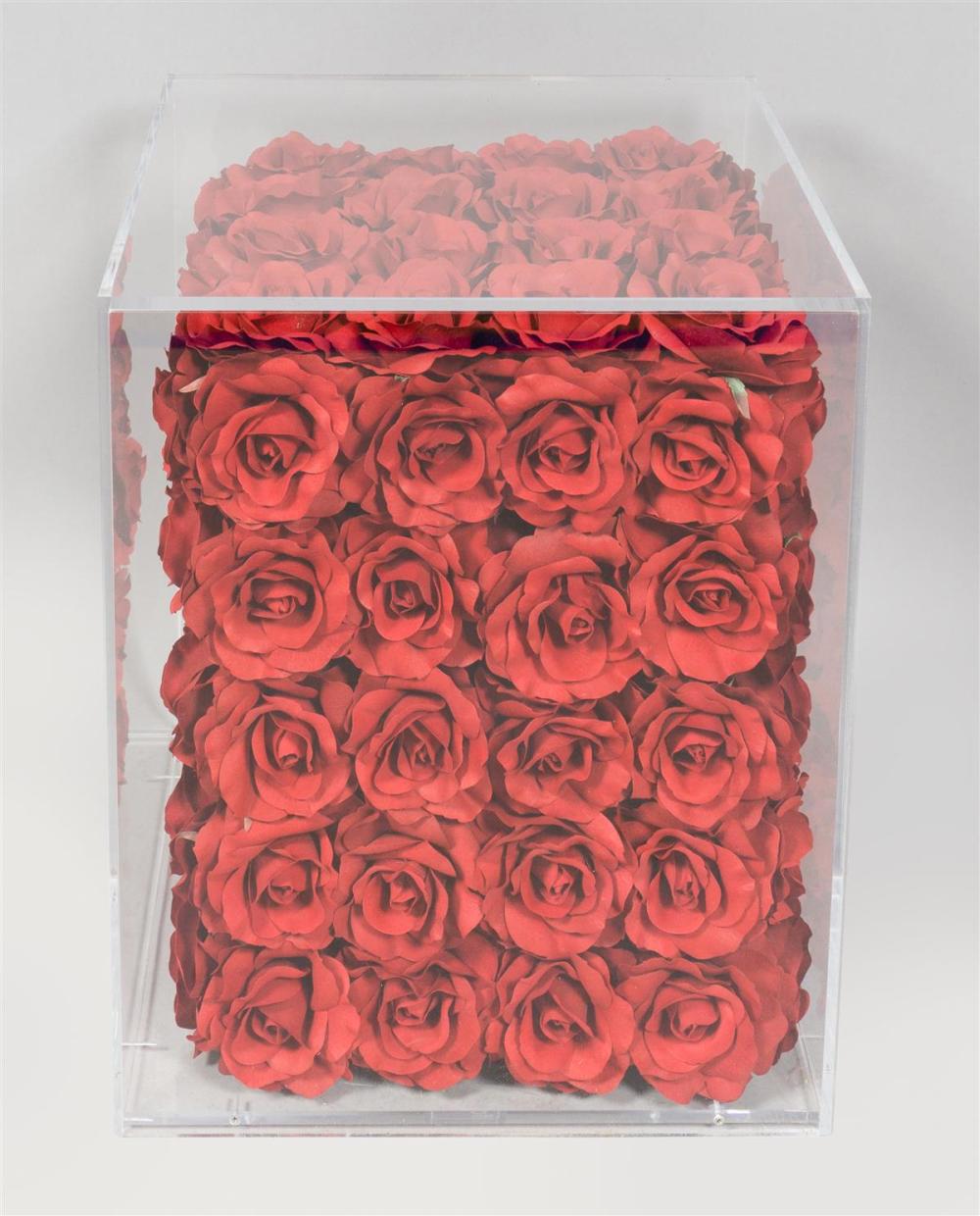 RED ROSE LUCITE ENCASED SIDE TABLERED 33b2aa