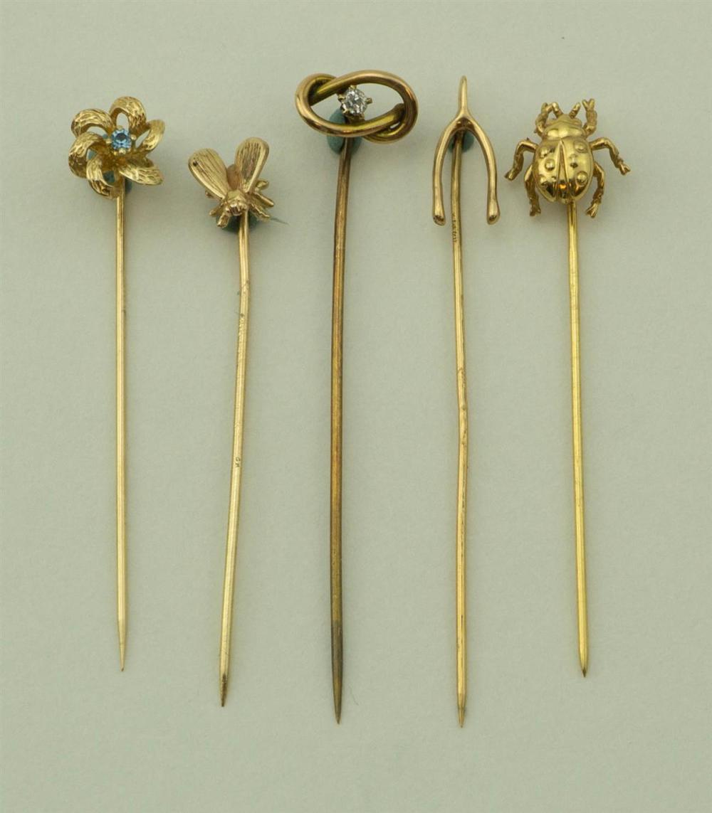 COLLECTION OF 14K YELLOW GOLD STICKPINSCOLLECTION