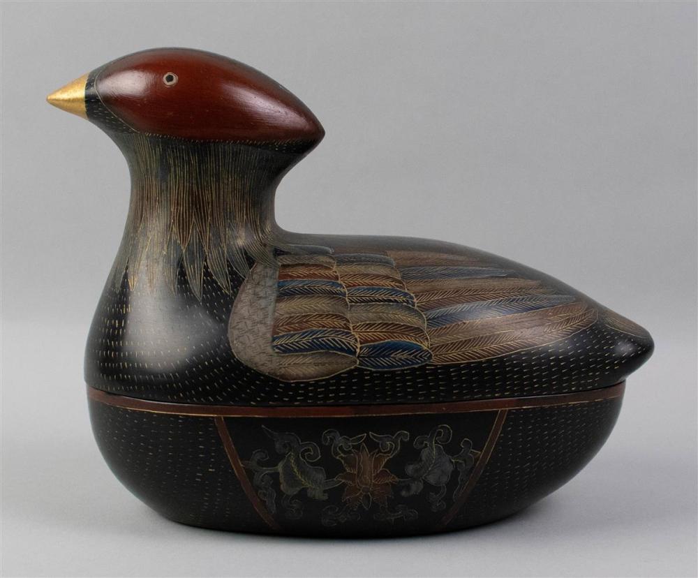 CHINESE LACQUER DUCK-FORM BOX,