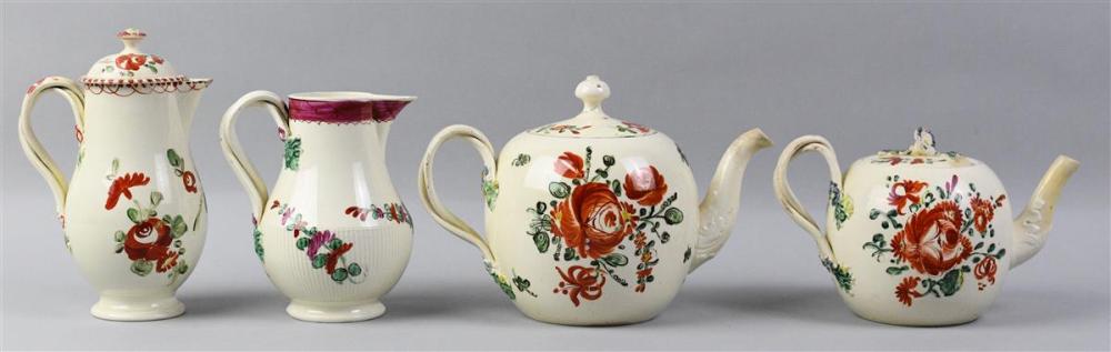 FOUR ENGLISH CREAMWARE FLORAL-DECORATED