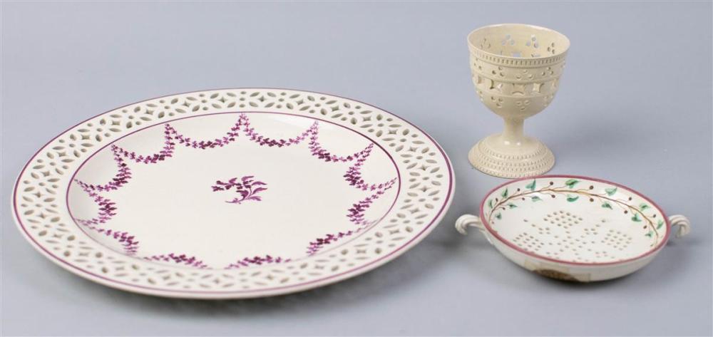 THREE WEDGWOOD CREAMWARE RETICULATED