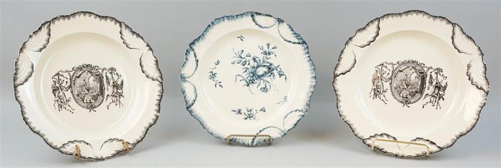 TWO ENGLISH CREAMWARE BLACK TRANSFER-PRINTED