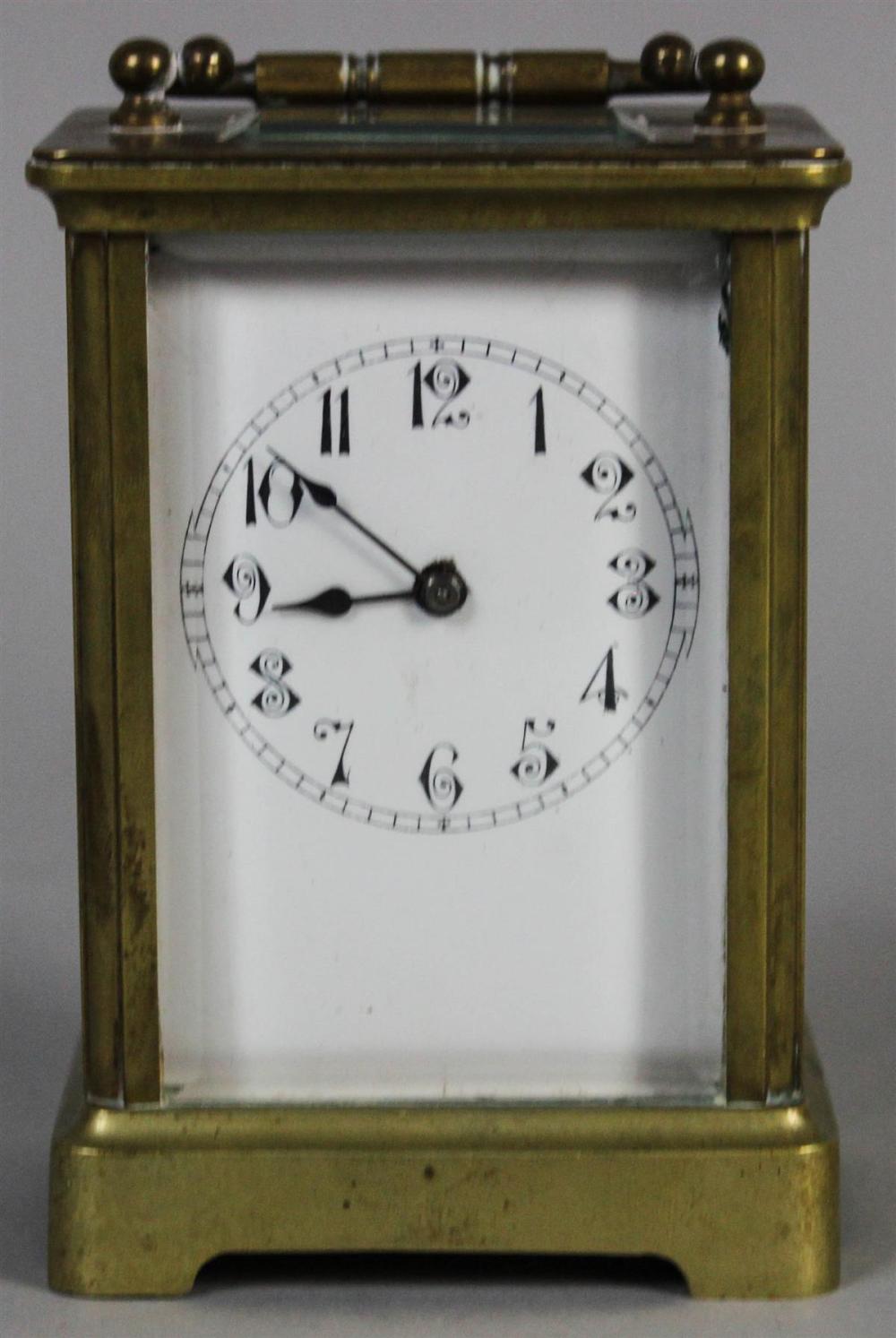 FRENCH SMALL BRASS CARRIAGE CLOCK, LATE